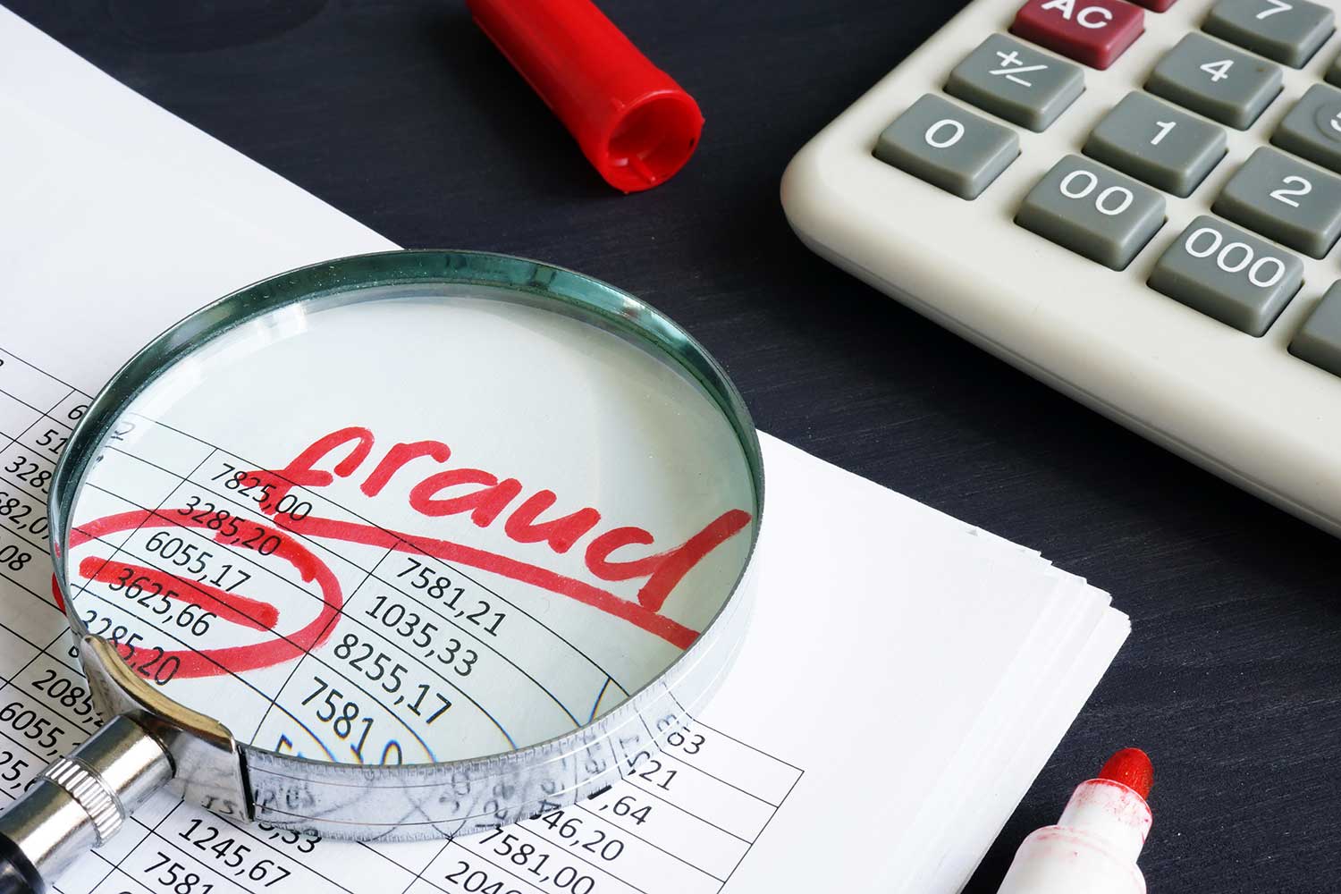 benefits-fraud-organization-scl public assistance fraud, fraud written on documents with magnifying glass and calculator