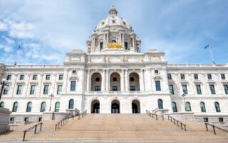 Minnesota state capitol building, front view, from a low angle