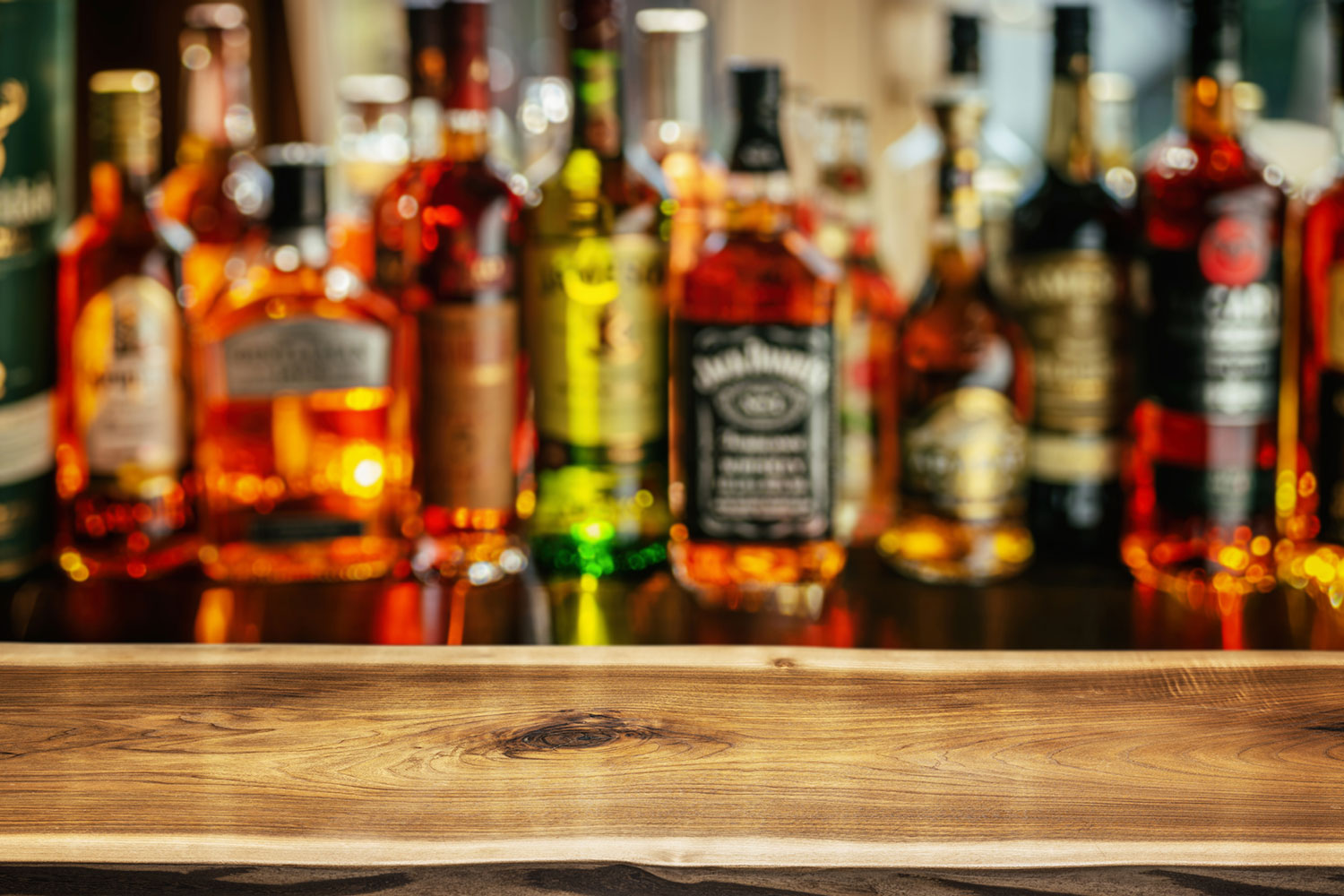 alcohol bottles on shelf